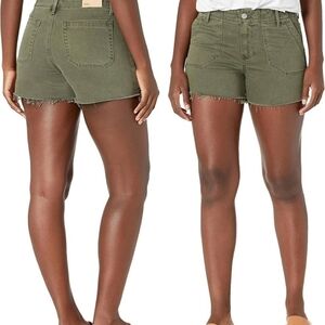 PAIGE Mayslie Utility Shorts Green High-Rise Frayed Hem Sz 34 NWT